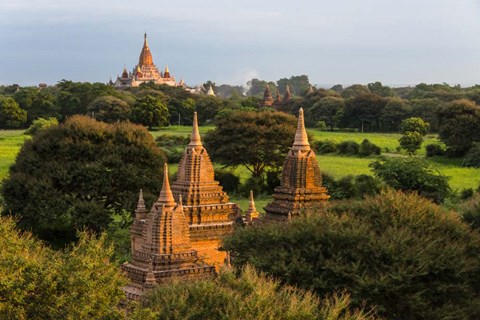 Framed Ancient Temple and Pagoda at Sunrise, Bagan, Mandalay Region, Myanmar Print