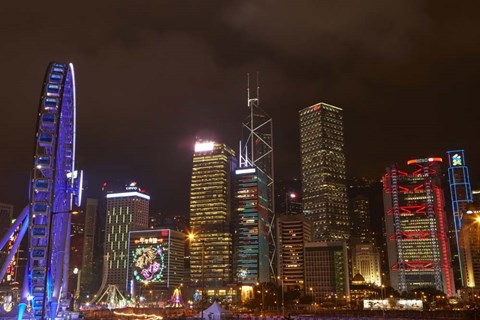 Framed Skyscrapers and Hong Kong Observation Wheel, Hong Kong, China Print