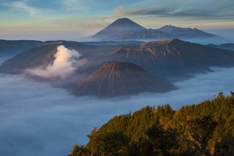 Framed Mt Bromo and Mt Merapi, East Java, Indonesia Print