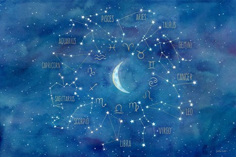 Framed Star Sign with Moon Landscape Print