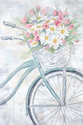 Framed Bike with Flower Basket Print