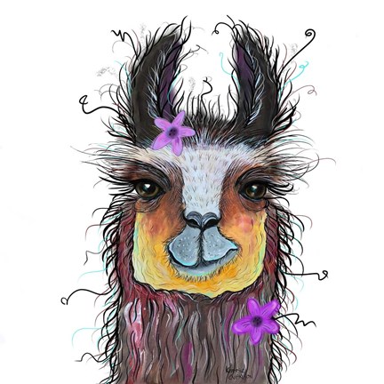 Framed Llama with Purple Flower Print