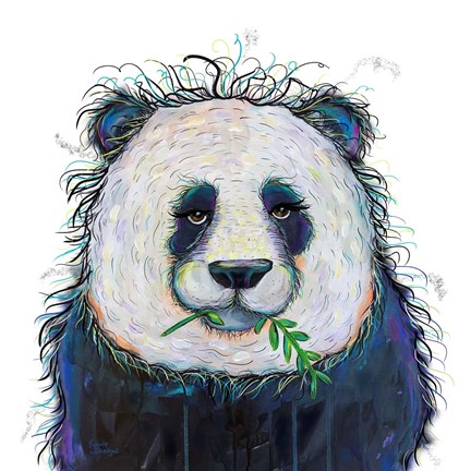Framed Panda with Leaf Print