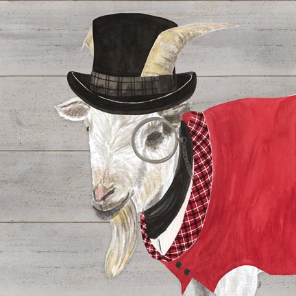 Framed Intellectual Animals VI Goat with Hat Print