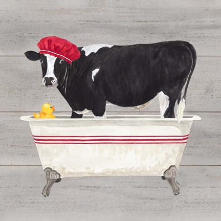 Framed Bath time for Cows Tub Print