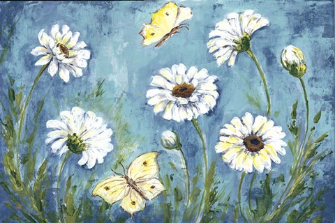 Framed Daisies and Butterfly Meadow Print
