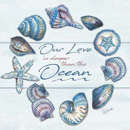 Framed Bohemian Shell Wreath on shiplap Print