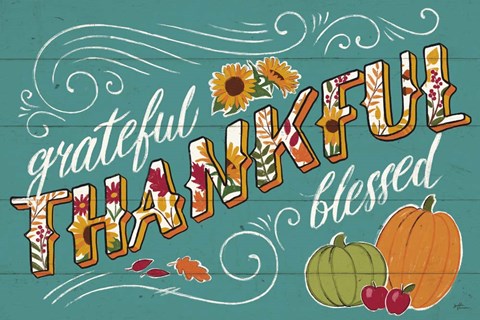 Framed Thankful I Turquoise Print