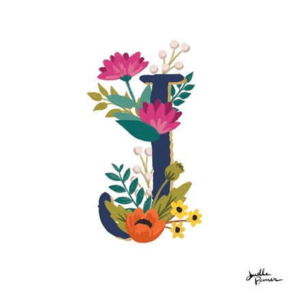 Framed Romantic Luxe Monogram J Navy Print