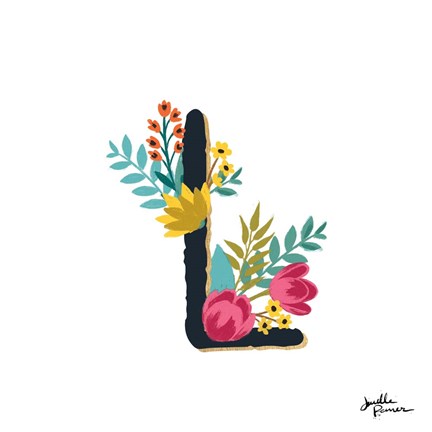 Framed Romantic Luxe Monogram L Black Print