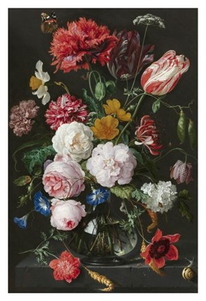 Framed Abraham Mignon, Still Life with Flowers in a Glass Vase Print