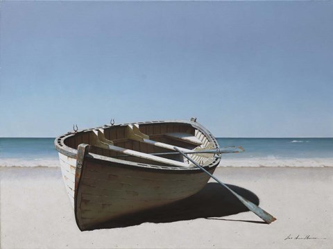 Framed Lonely Boat on Beach Print