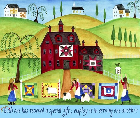 Framed Red Barn Quilt House Print