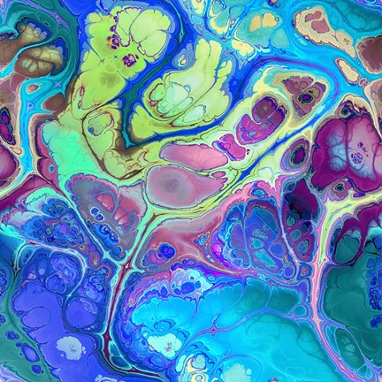 Framed Abstract Fractals  Blue And Green Print