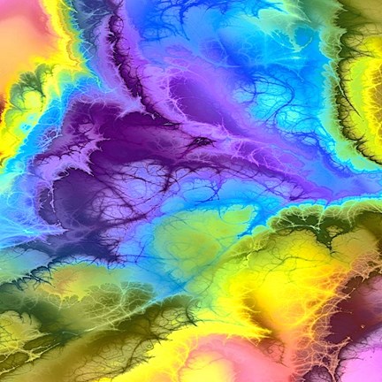 Framed Abstract Fractals Blue, Yellow And Purple Print