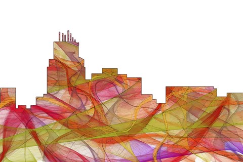 Framed Durham North Carolina Skyline - Summer Swirl Print