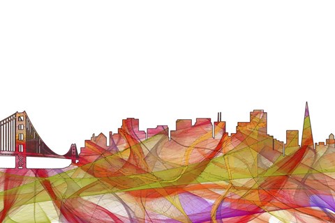 Framed San Francisco California Skyline  Summer Swirl- Print