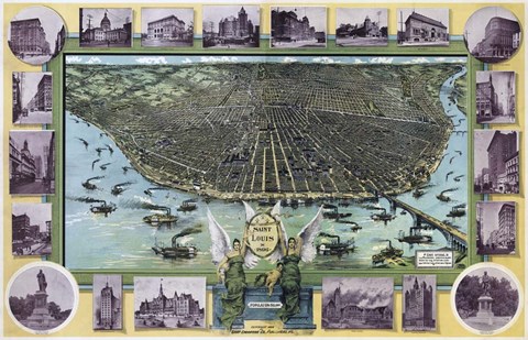 Framed Birds Eye Map Of St Louis Mo 1896 Print