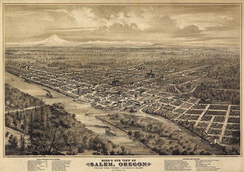 Framed Salem Oregon 1876 Birds Eye View Print