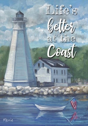 Framed New London Lighthouse Text Print