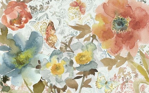 Framed Peonies And Butterfly Print