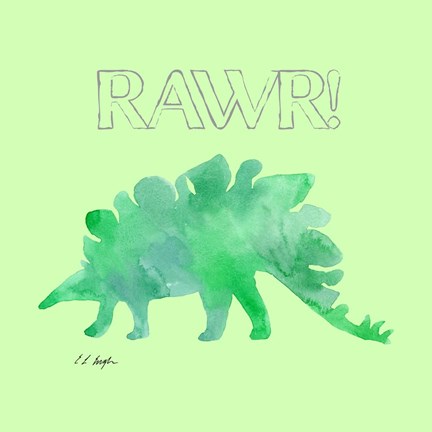 Framed Green Stegosaurus - Green Background Print