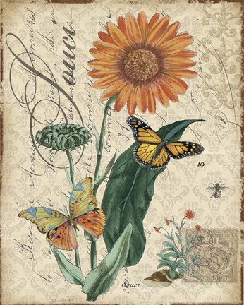 Framed Botanical - Marigold Souci Damask Print