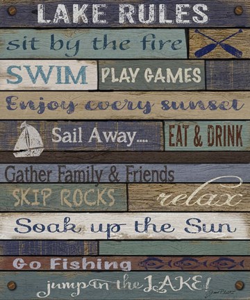 Framed Lake Rules On Wood Print