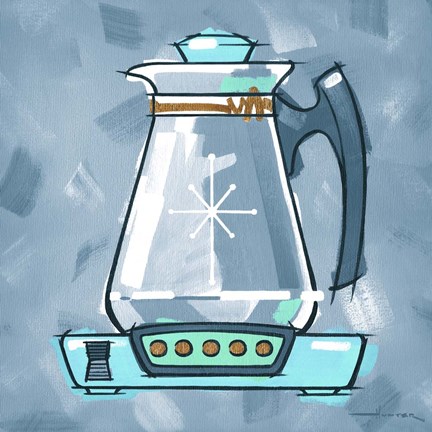 Framed Blue On Blue Coffee Pot Print