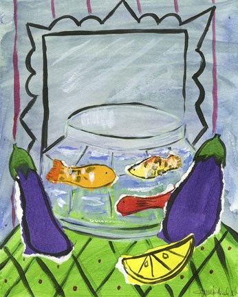 Framed Eggplants and Fish Print