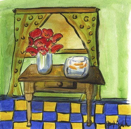 Framed Flowers and Fishbowl Print