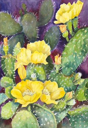 Framed Cactus with Yellow Blooms Print