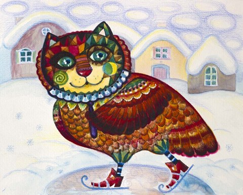 Framed Winter Owl Cat Print