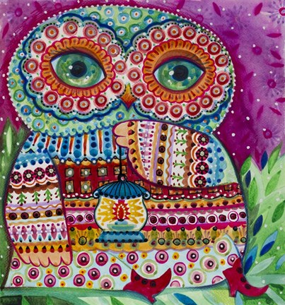Framed Folk Owl 1 Print