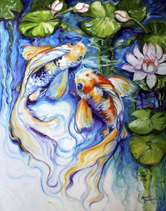Framed Koi Koi And Lily Print
