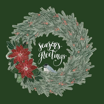 Framed Woodland Wreath II Green Print