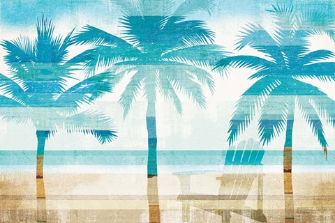 Framed Beachscape Palms with chair Print