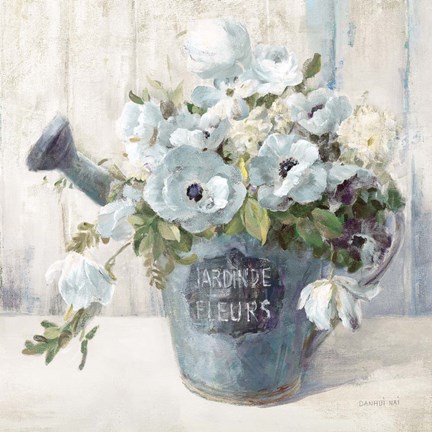 Framed Garden Blooms II Blue Crop Print