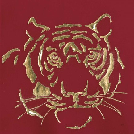 Framed Gilded Tiger on Red Print