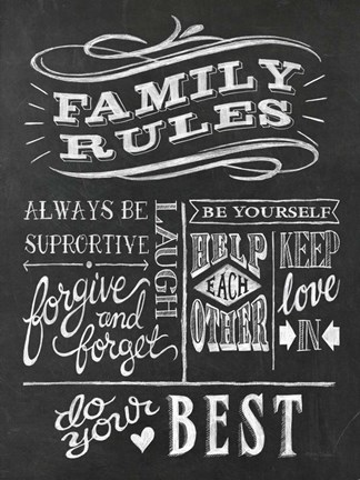 Framed Family Rules I v2 Print