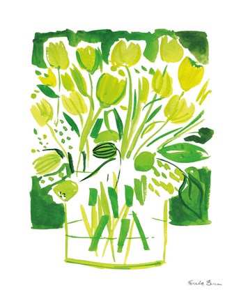 Framed Lemon Green Tulips I Print