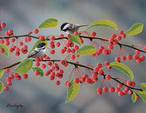 Framed Chickadees Print