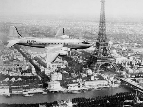 Framed Airplane Over Paris Print