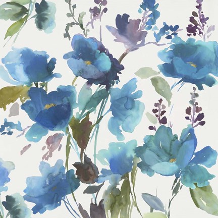 Framed Blue Flower Garden I Print