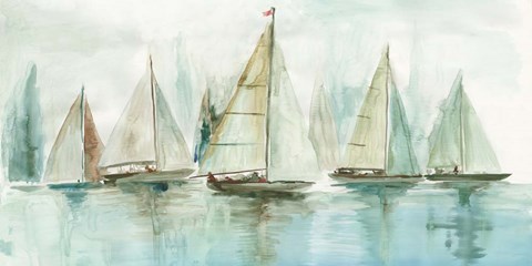 Framed Blue Sailboats I Print