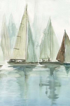 Framed Blue Sailboats II Print