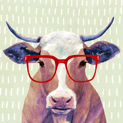 Framed Bespectacled Bovine I Print