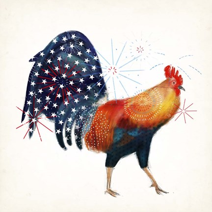 Framed Rooster Fireworks II Print