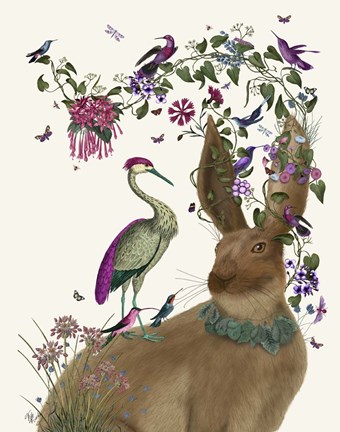Framed Hare Birdkeeper and Heron Print