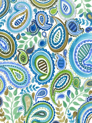 Framed Blue &amp; Green Paisley I Print